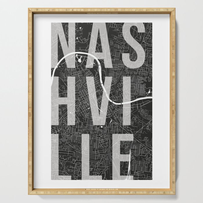 Nashville Mono Street Map Text Overlay Serving Tray Gallery Image 1