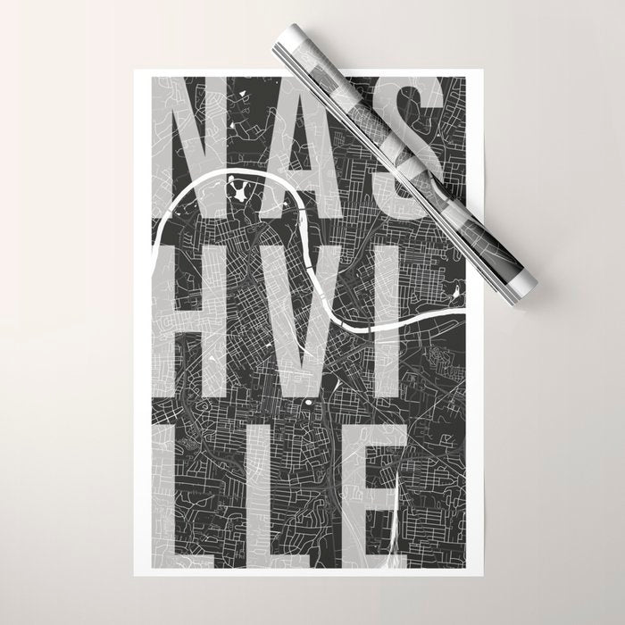Nashville Mono Street Map Text Overlay Wrapping Paper Gallery Image 1