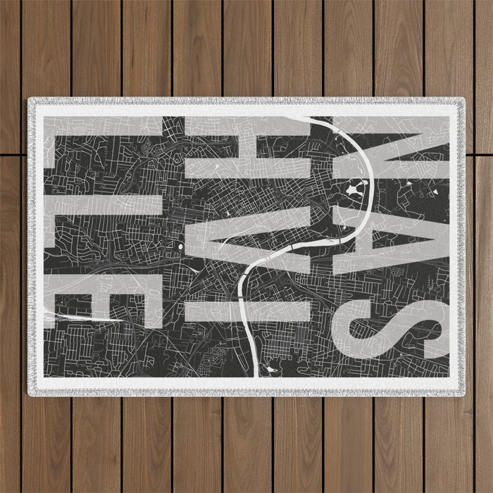 Nashville Mono Street Map Text Overlay Outdoor Rug Gallery Image 1