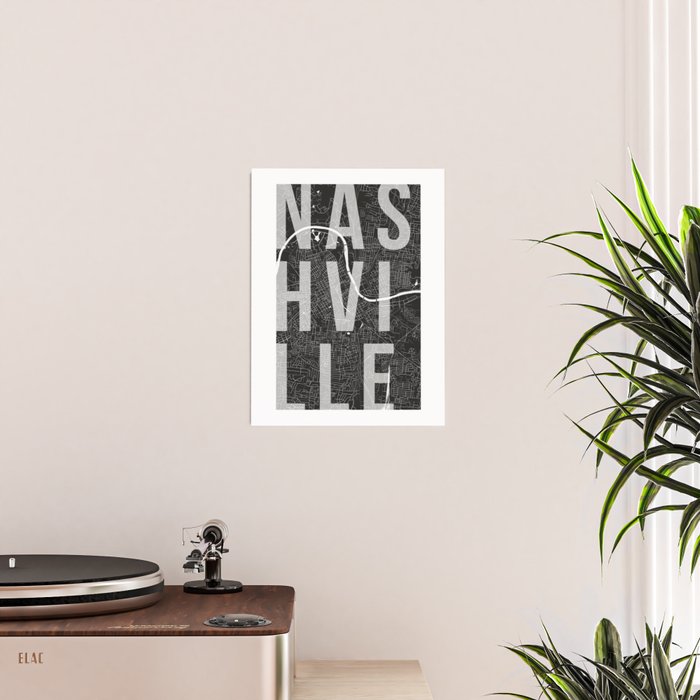 Nashville Mono Street Map Text Overlay Poster Gallery Image 2