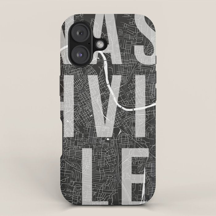 Nashville Mono Street Map Text Overlay iPhone Case Gallery Image 1