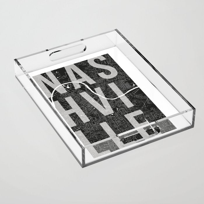 Nashville Mono Street Map Text Overlay Acrylic Tray Gallery Image 1