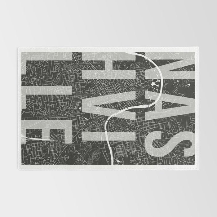 Nashville Mono Street Map Text Overlay Rug Gallery Image 2