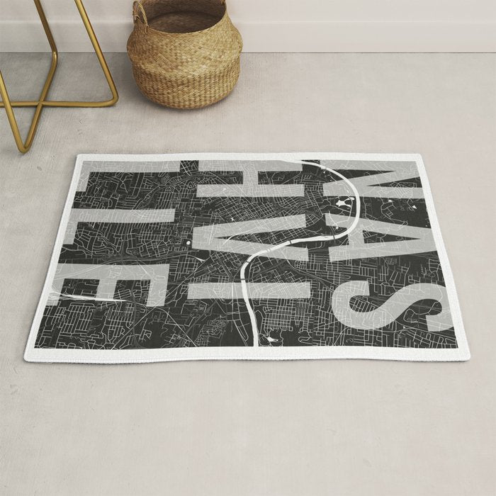 Nashville Mono Street Map Text Overlay Rug Gallery Image 1