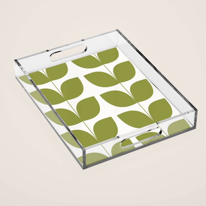 Mid Century Modern Leaves Green #society6 #buyart Acrylic Tray Gallery Image 1