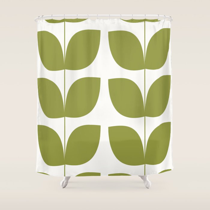 Mid Century Modern Leaves Green #society6 #buyart Shower Curtain Gallery Image 1
