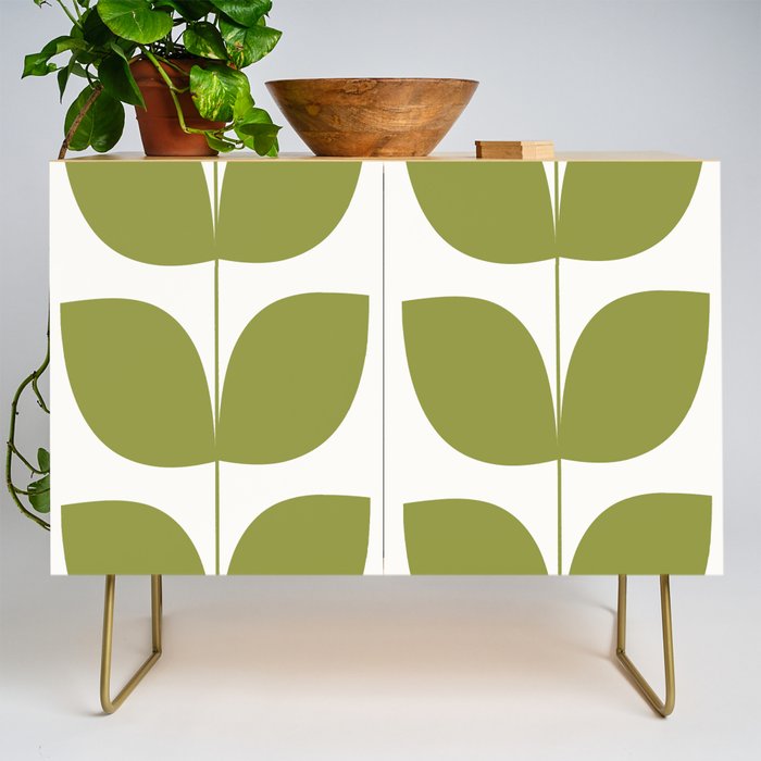 Mid Century Modern Leaves Green #society6 #buyart Credenza Gallery Image 1