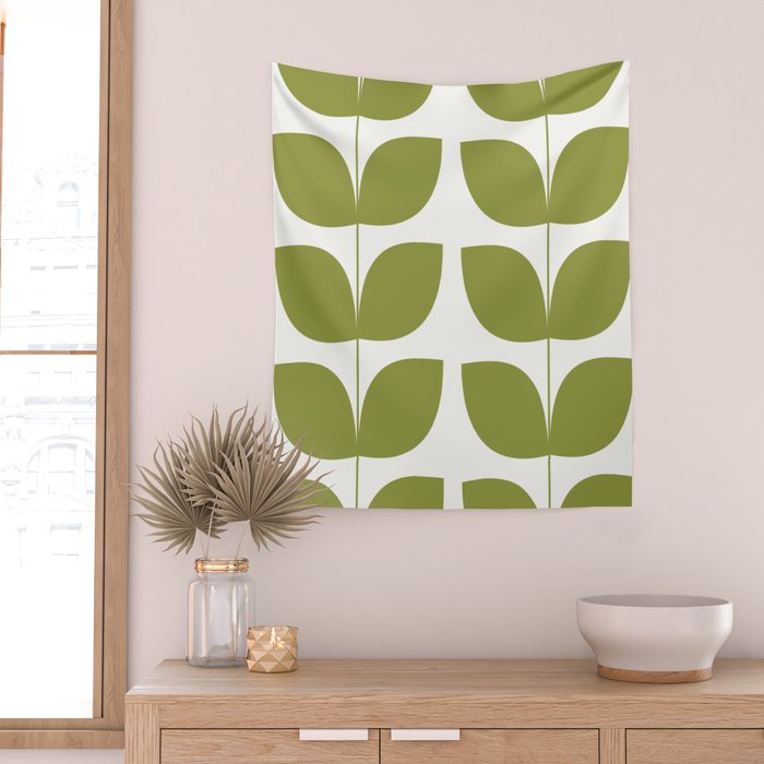 Mid Century Modern Leaves Green #society6 #buyart Wall Tapestry Gallery Image 2