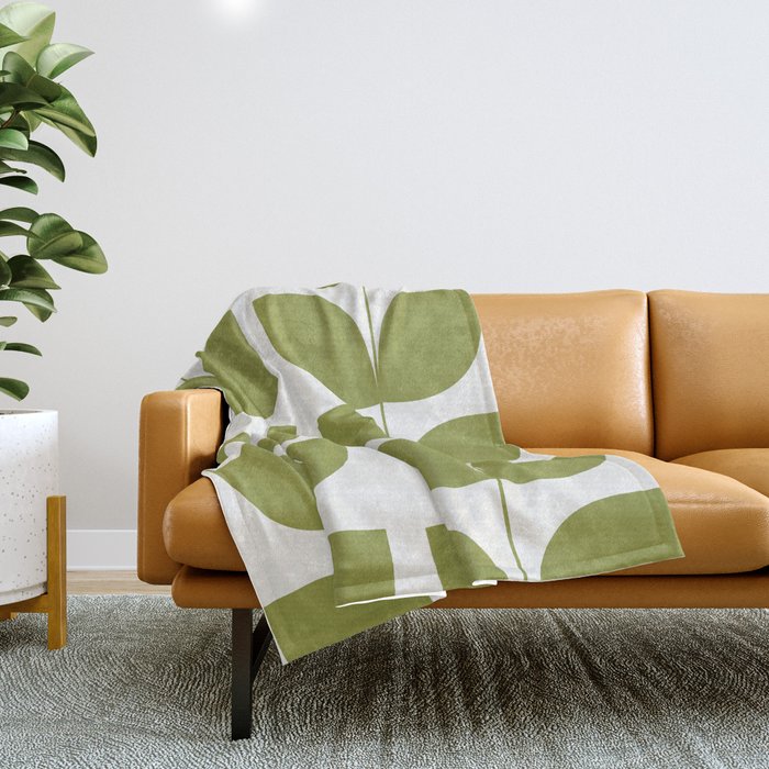 Mid Century Modern Leaves Green #society6 #buyart Throw Blanket Gallery Image 1