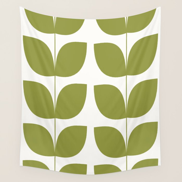 Mid Century Modern Leaves Green #society6 #buyart Wall Tapestry Gallery Image 1