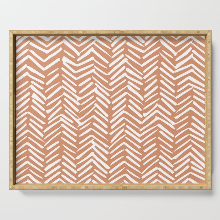 Abstract Herringbone, Striped Pattern, Orange and White Serving Tray Gallery Image 1