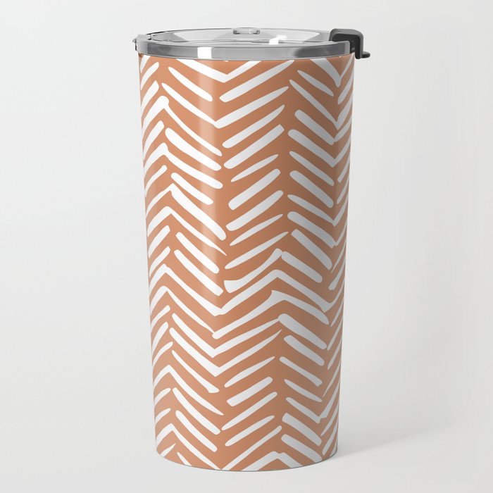 Abstract Herringbone, Striped Pattern, Orange and White Travel Mug Gallery Image 2