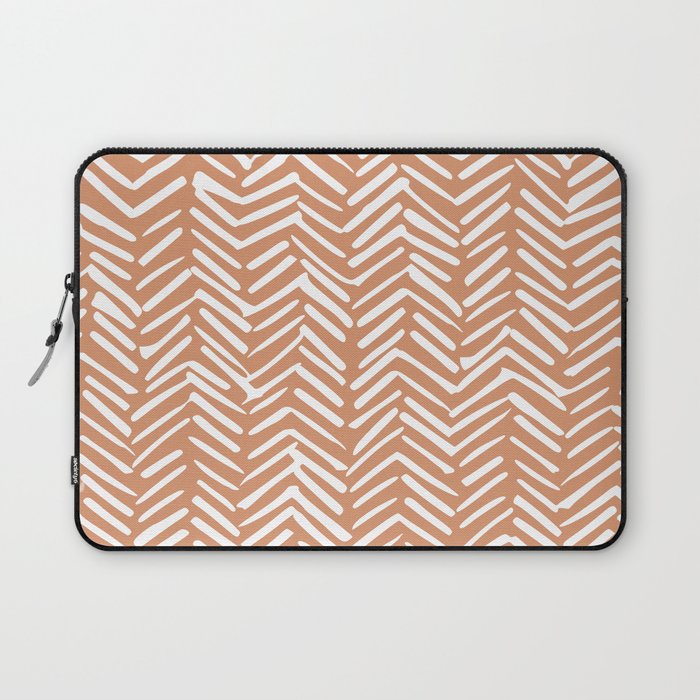 Abstract Herringbone, Striped Pattern, Orange and White Laptop Sleeve Gallery Image 1