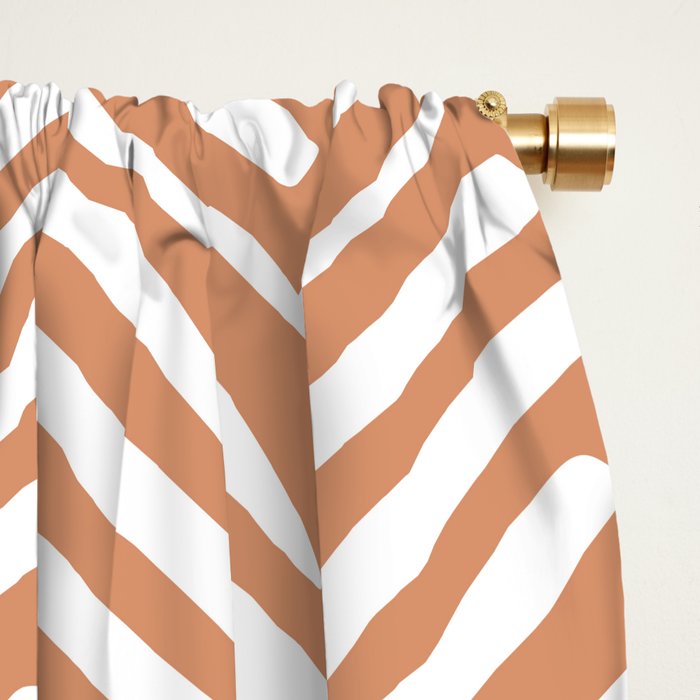 Abstract Herringbone, Striped Pattern, Orange and White Window Curtain Gallery Image 2