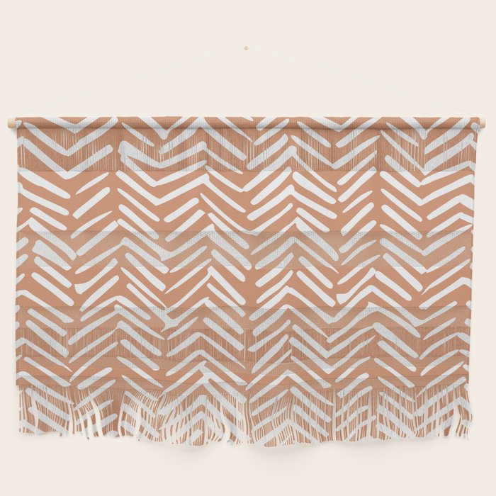 Abstract Herringbone, Striped Pattern, Orange and White Wall Hanging Gallery Image 1