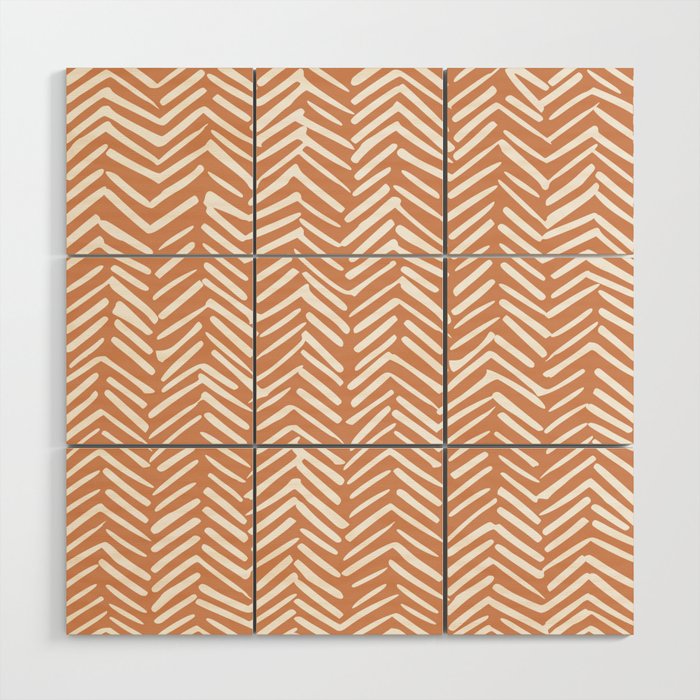 Abstract Herringbone, Striped Pattern, Orange and White Wood Wall Art Gallery Image 1