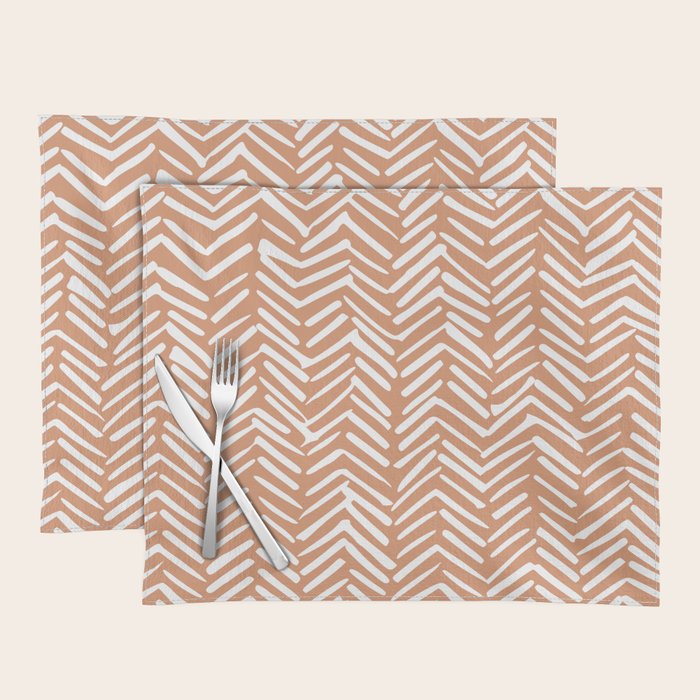 Abstract Herringbone, Striped Pattern, Orange and White Placemat Gallery Image 1
