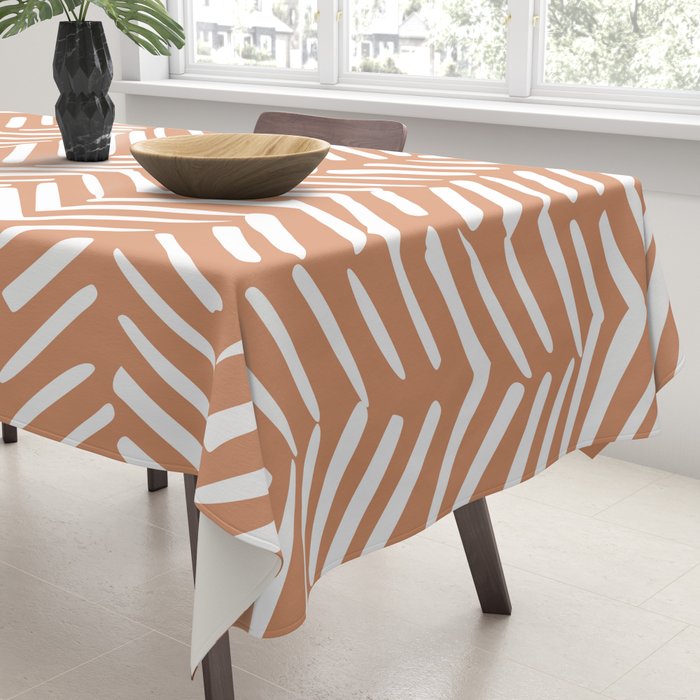 Abstract Herringbone, Striped Pattern, Orange and White Tablecloth Gallery Image 3