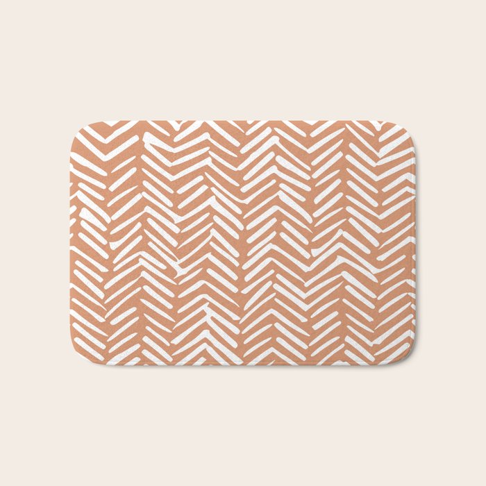 Abstract Herringbone, Striped Pattern, Orange and White Bath Mat Gallery Image 1