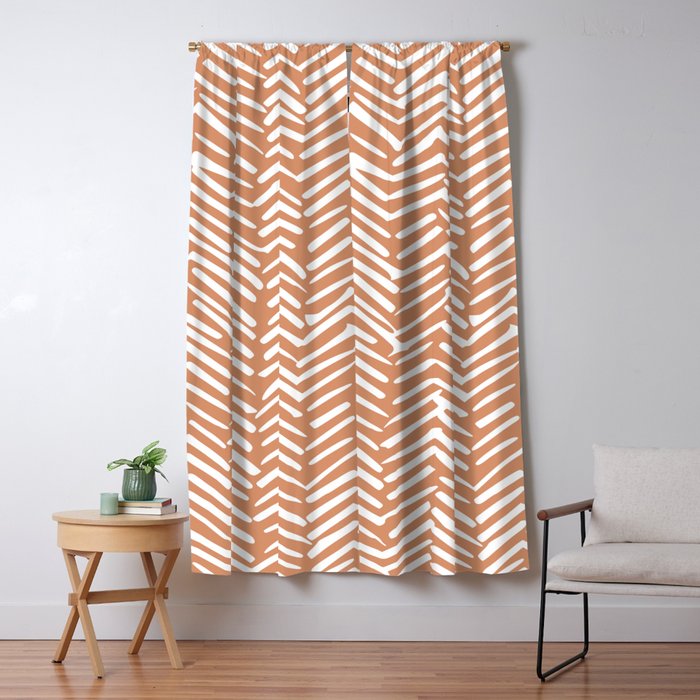 Abstract Herringbone, Striped Pattern, Orange and White Window Curtain Gallery Image 5