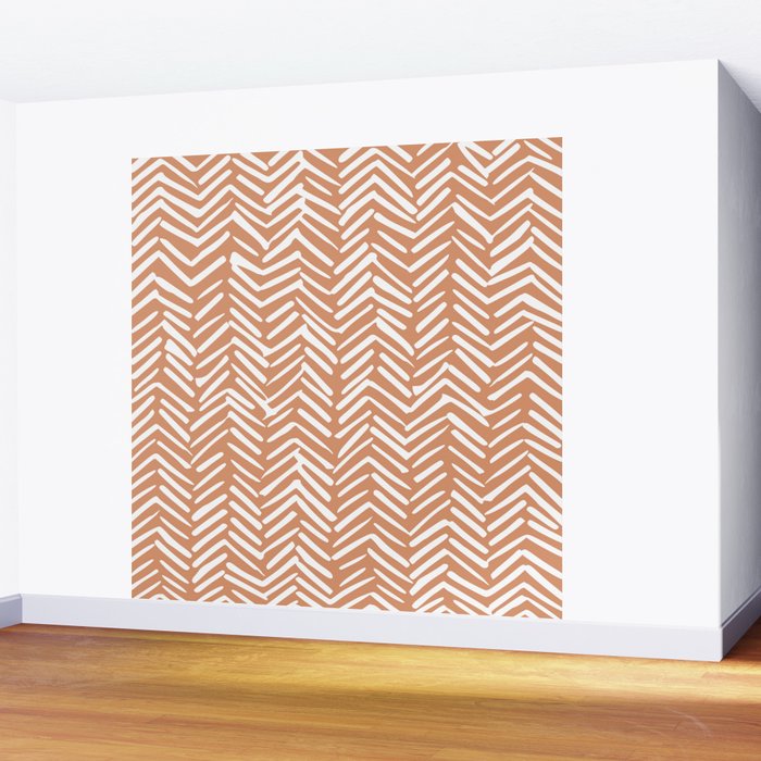 Abstract Herringbone, Striped Pattern, Orange and White Wall Mural Gallery Image 2