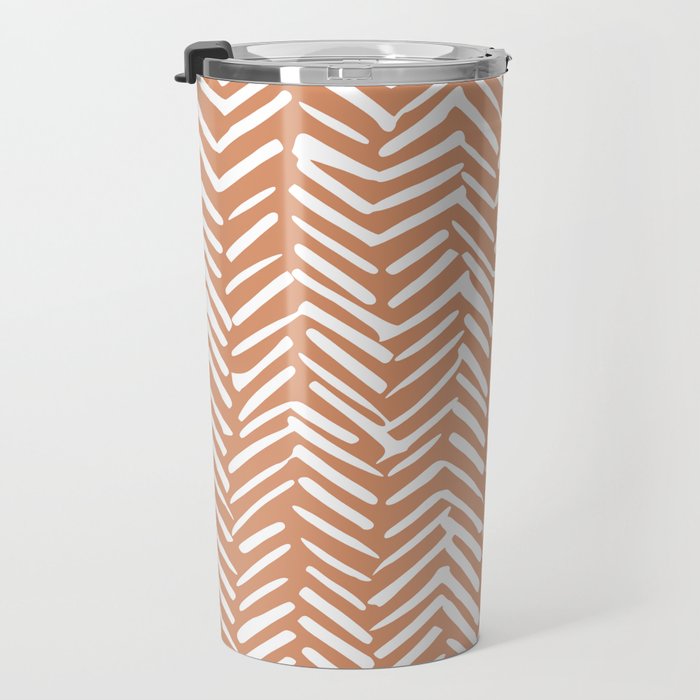 Abstract Herringbone, Striped Pattern, Orange and White Travel Mug Gallery Image 3
