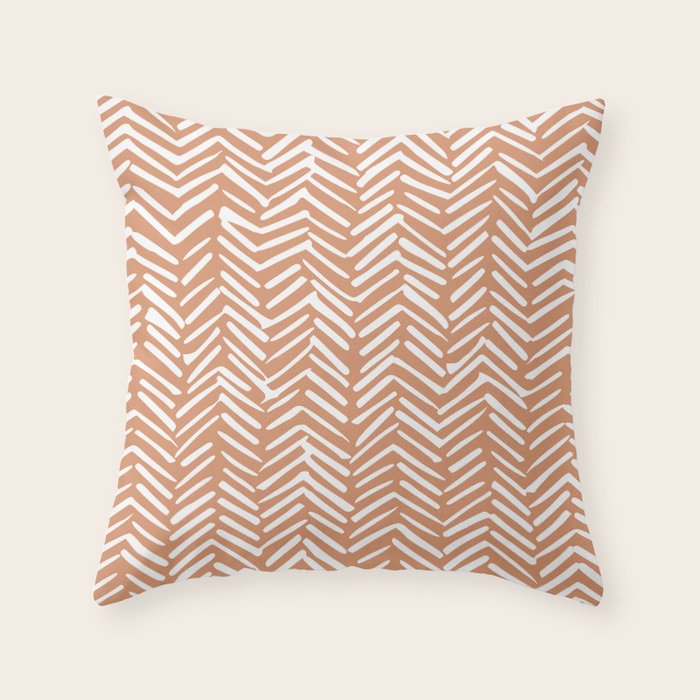 Abstract Herringbone, Striped Pattern, Orange and White Throw Pillow Gallery Image 1