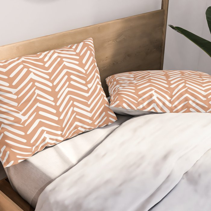 Abstract Herringbone, Striped Pattern, Orange and White Pillow Sham Gallery Image 2