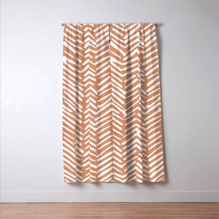 Abstract Herringbone, Striped Pattern, Orange and White Window Curtain Gallery Image 3
