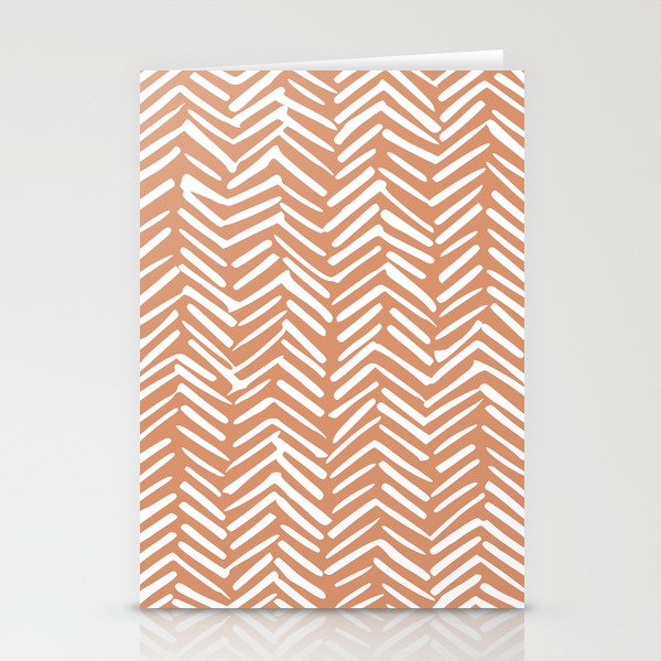 Abstract Herringbone, Striped Pattern, Orange and White Stationery Card Gallery Image 1