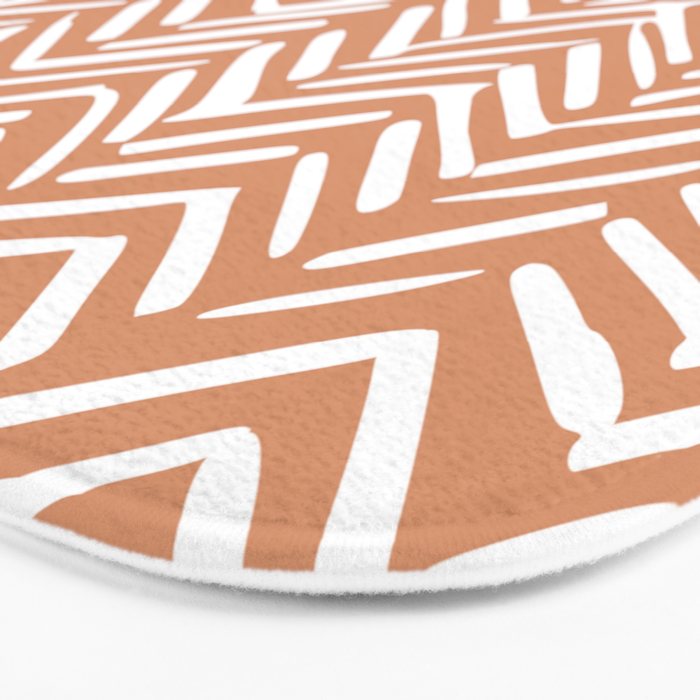 Abstract Herringbone, Striped Pattern, Orange and White Bath Mat Gallery Image 3
