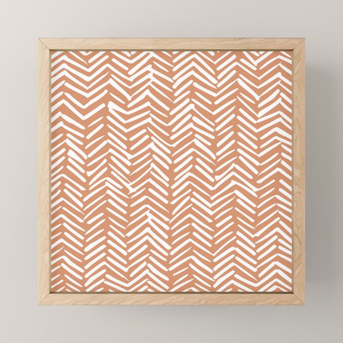 Abstract Herringbone, Striped Pattern, Orange and White Mini Art Print Gallery Image 1