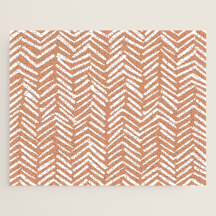 Abstract Herringbone, Striped Pattern, Orange and White Jigsaw Puzzle Gallery Image 1