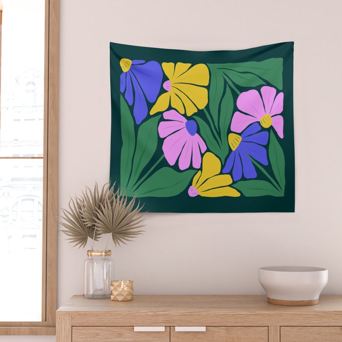 Midnight Summer: Matisse Foliage | Flower Market 001 Wall Tapestry Gallery Image 2