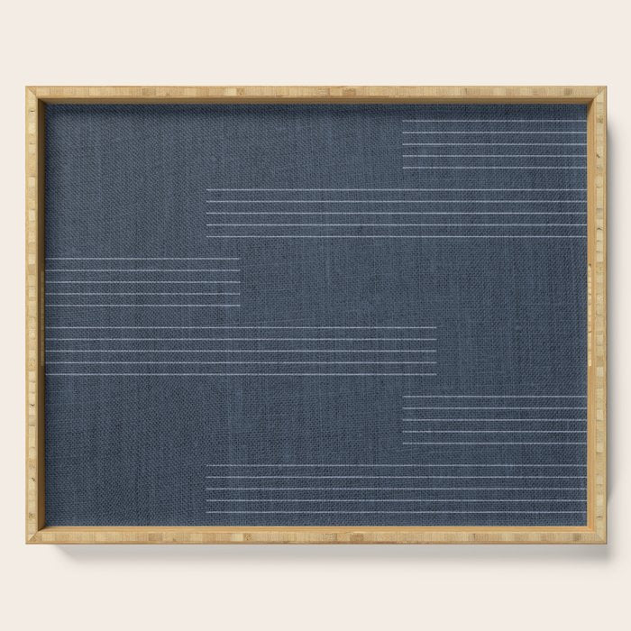 Minimal Striped Pattern, Navy Blue Serving Tray Gallery Image 1