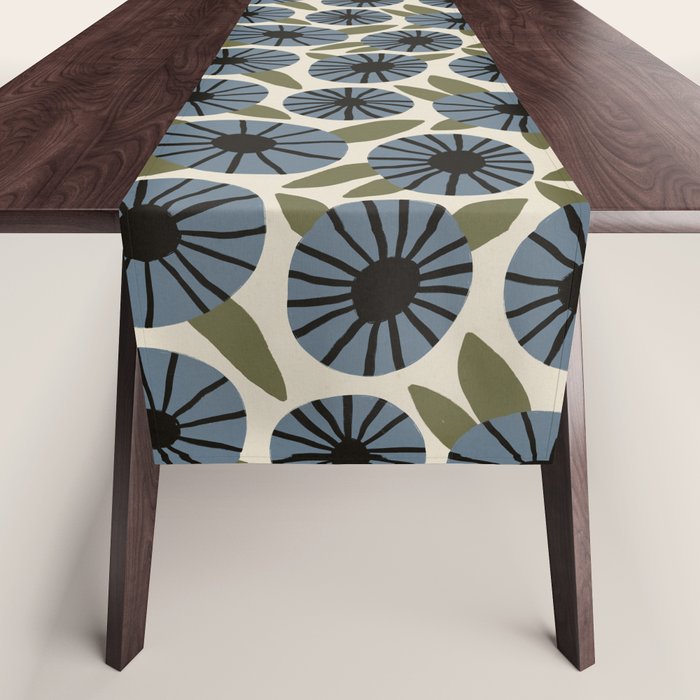 Floral Pattern / Slate Blue & Green Table Runner Gallery Image 1