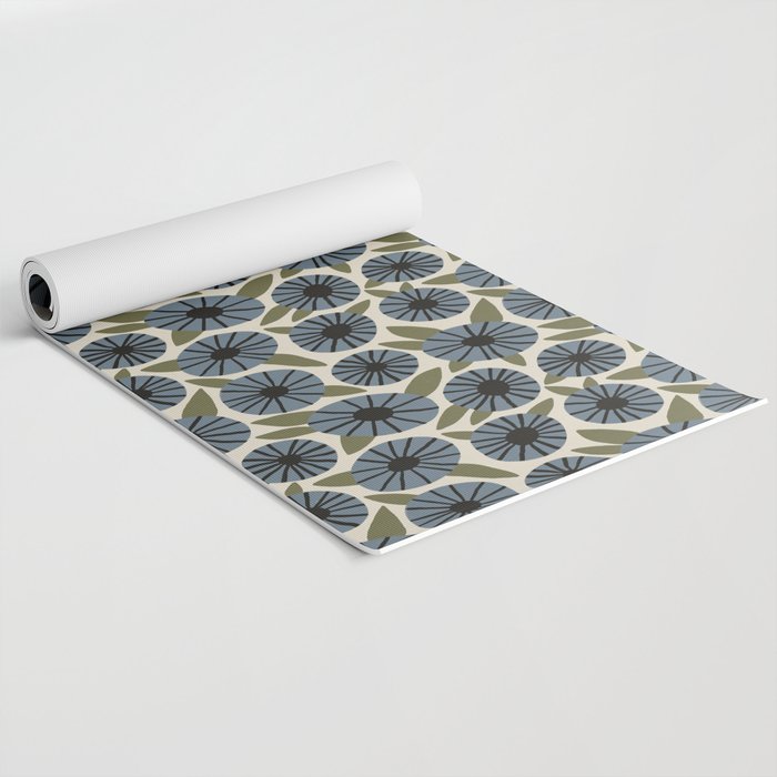Floral Pattern / Slate Blue & Green Yoga Mat Gallery Image 2