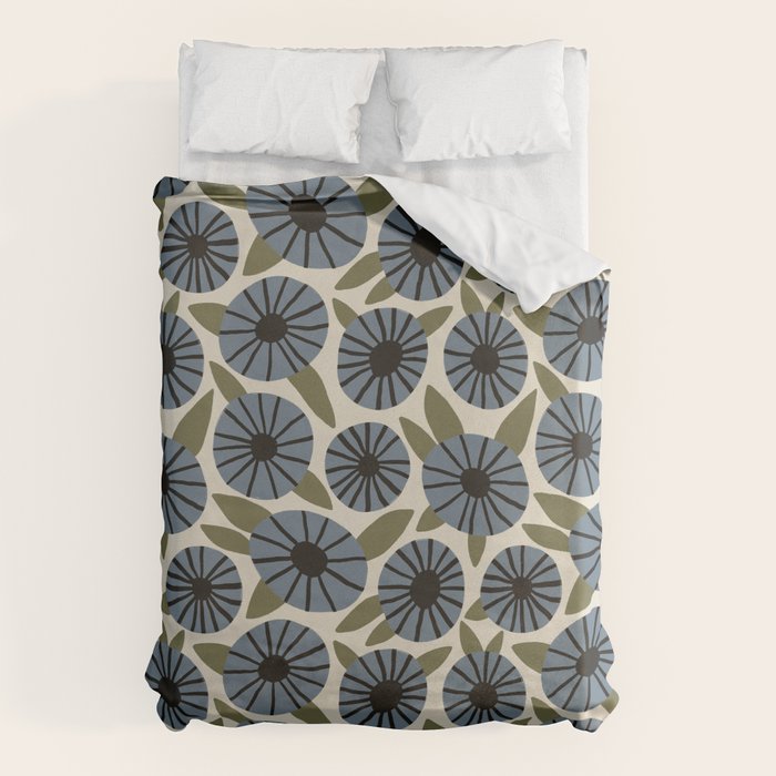 Floral Pattern / Slate Blue & Green Duvet Cover Gallery Image 1
