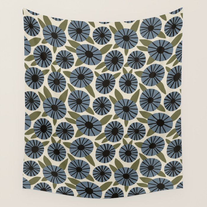Floral Pattern / Slate Blue & Green Wall Tapestry Gallery Image 1