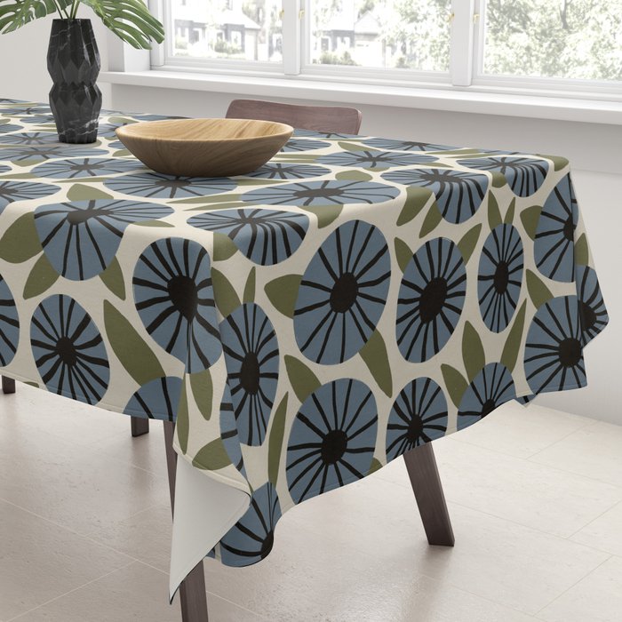 Floral Pattern / Slate Blue & Green Tablecloth Gallery Image 3