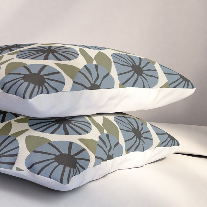 Floral Pattern / Slate Blue & Green Pillow Sham Gallery Image 3