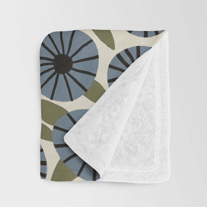 Floral Pattern / Slate Blue & Green Throw Blanket Gallery Image 3