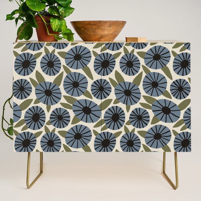 Floral Pattern / Slate Blue & Green Credenza Gallery Image 1