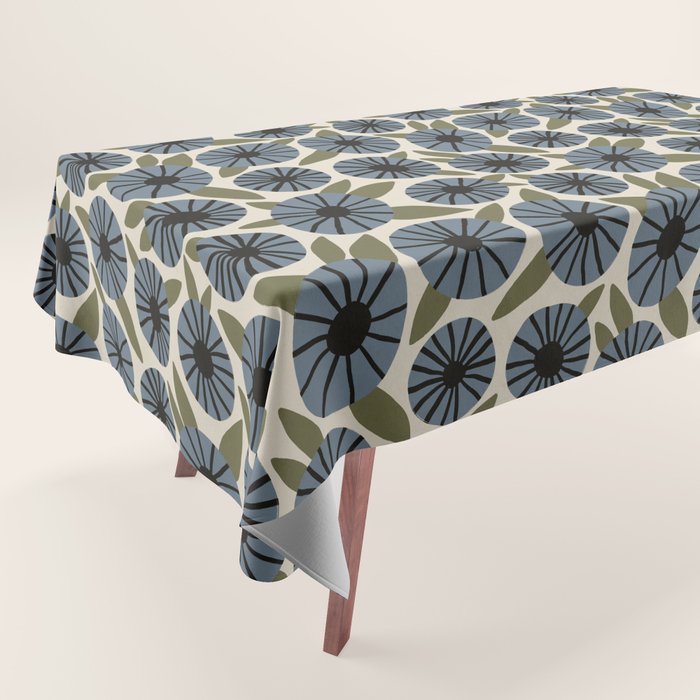 Floral Pattern / Slate Blue & Green Tablecloth Gallery Image 1