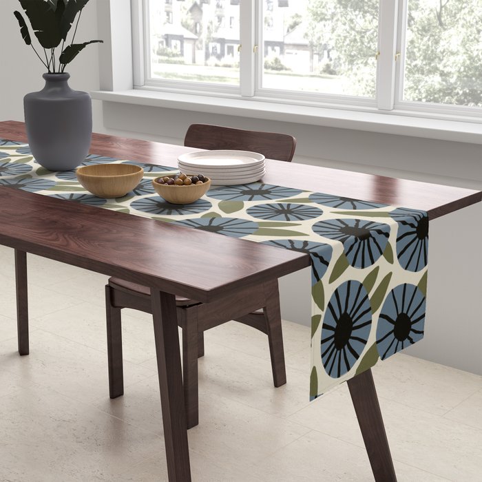 Floral Pattern / Slate Blue & Green Table Runner Gallery Image 2