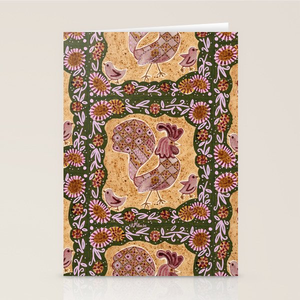 Rooster Painting in Forest Green - Folk Art Style Stationery Card Gallery Image 2