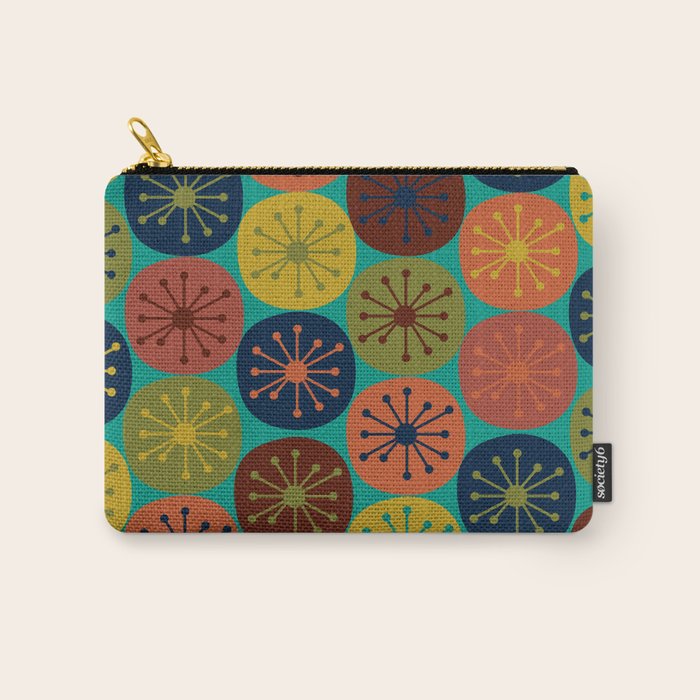 Atomic Dots Retro Midcentury Modern Pattern in Mid Mod Mustard, Olive, Orange, and Medium Teal Carry All Pouch Gallery Image 1