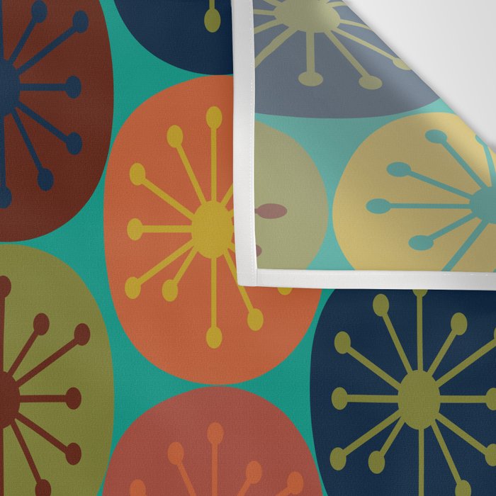 Atomic Dots Retro Midcentury Modern Pattern in Mid Mod Mustard, Olive, Orange, and Medium Teal Wall Tapestry Gallery Image 3