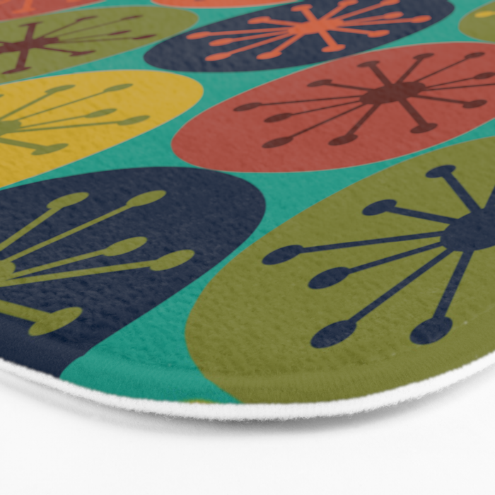 Atomic Dots Retro Midcentury Modern Pattern in Mid Mod Mustard, Olive, Orange, and Medium Teal Bath Mat Gallery Image 3