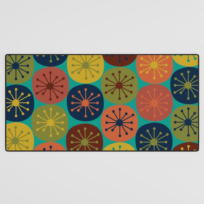 Atomic Dots Retro Midcentury Modern Pattern in Mid Mod Mustard, Olive, Orange, and Medium Teal Desk Mat Gallery Image 3